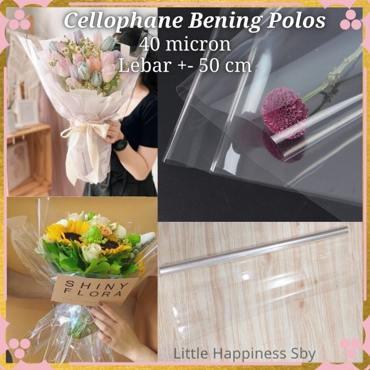 

Ready Ekonomis TERMURAH 1 roll1meter Kertas wrapping cellophane bening plastik opp mika buket bunga transparant sampul buku