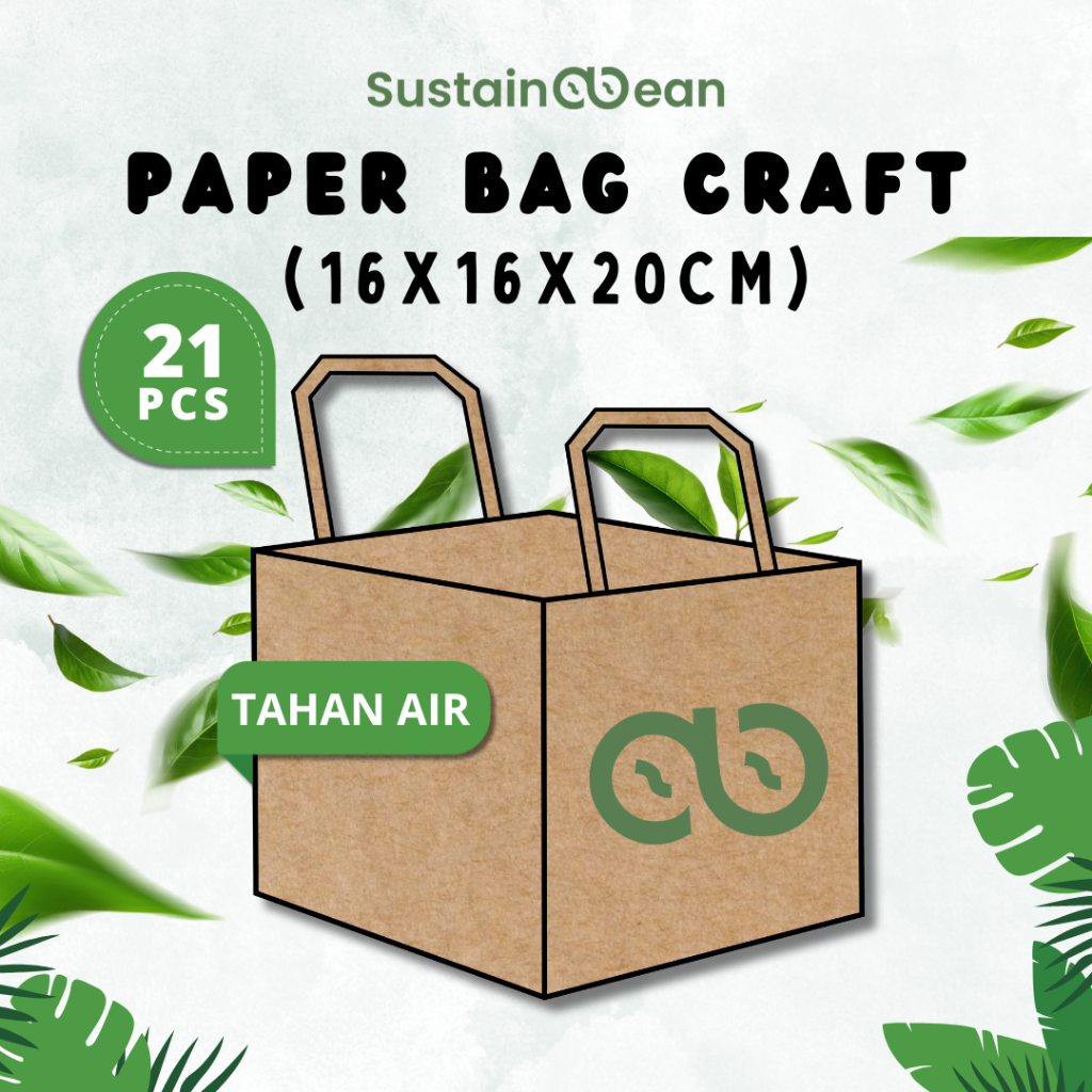 

Paper Bag Sustainabean Tahan Air | Kertas Kraft | Ukuran 16x16x20cm | Isi 21 pcs