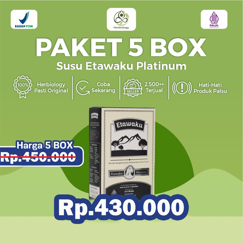 

Paket 5 Box Etawaku Platinum : Dukungan Optimal untuk Kesehatan Pernapasan Isi 200 Gram