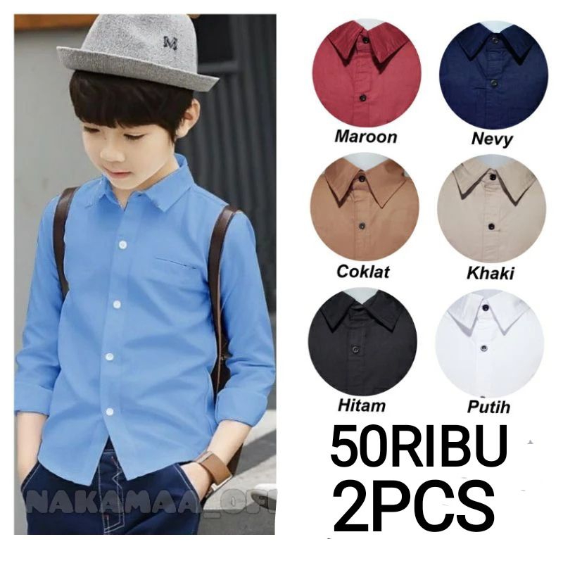 KEMEJA POLOS ANAK SOFT BLUE USIA 3-13TAHUN KEMEJA ANAK LAKI-LAKI KEMEJA POLOS ANAK COWOK LENGAN PANJ