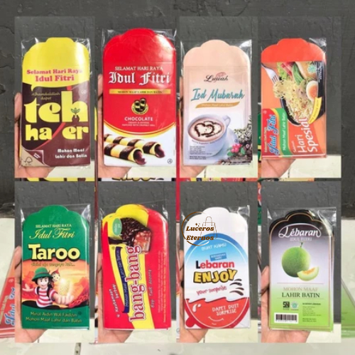 

Amplop Ampelop Angpo Angpau Lebaran Idul Fitri THR Hari Raya Satu Set 6 Lembar Motif Snack Jajan Lucu
