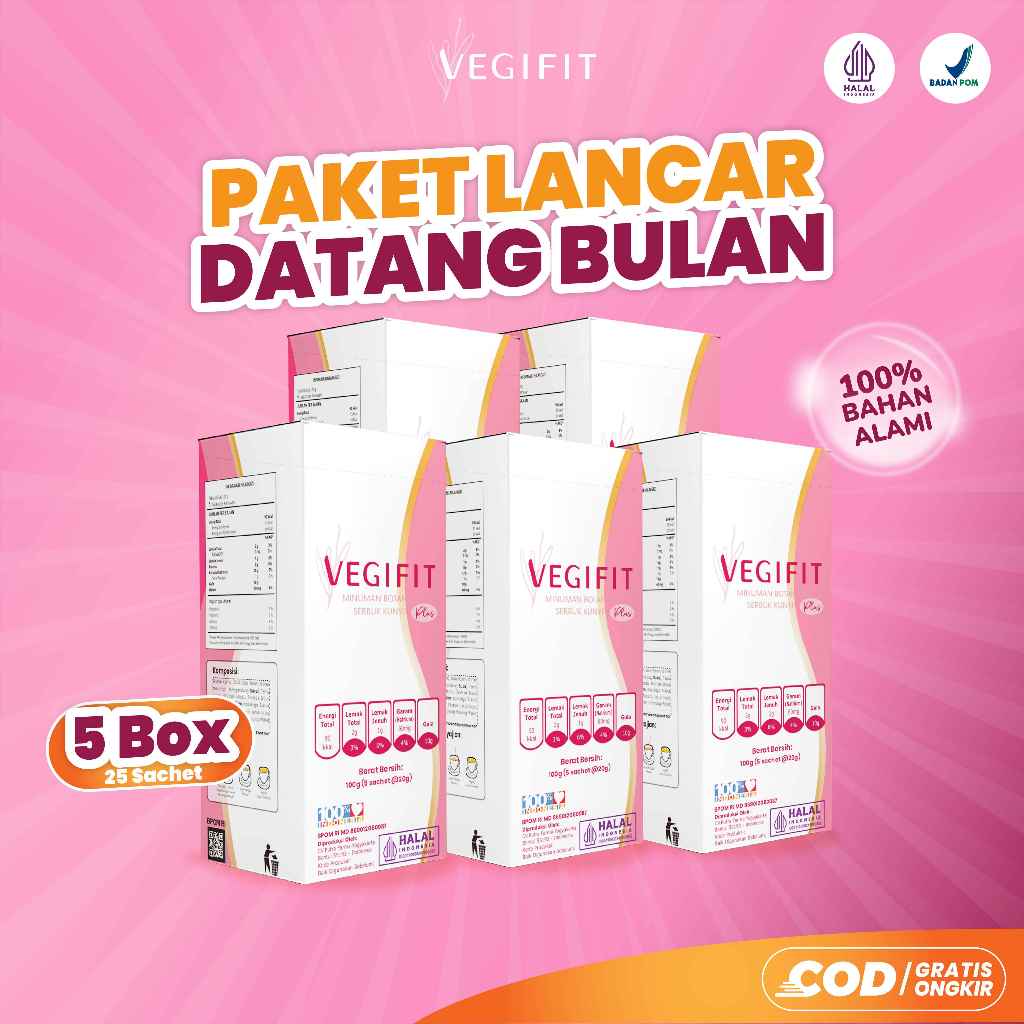 

Vegifit Minuman Herbal Haid Lancar Obat Jamu Pelancar Haid Telat Datang Bulan Keputihan Kista PCOS Promil Sehat Rahim Detoks Rahim Pelancar Haid Ampuh Mengurangi nyeri Haid 5 BOX