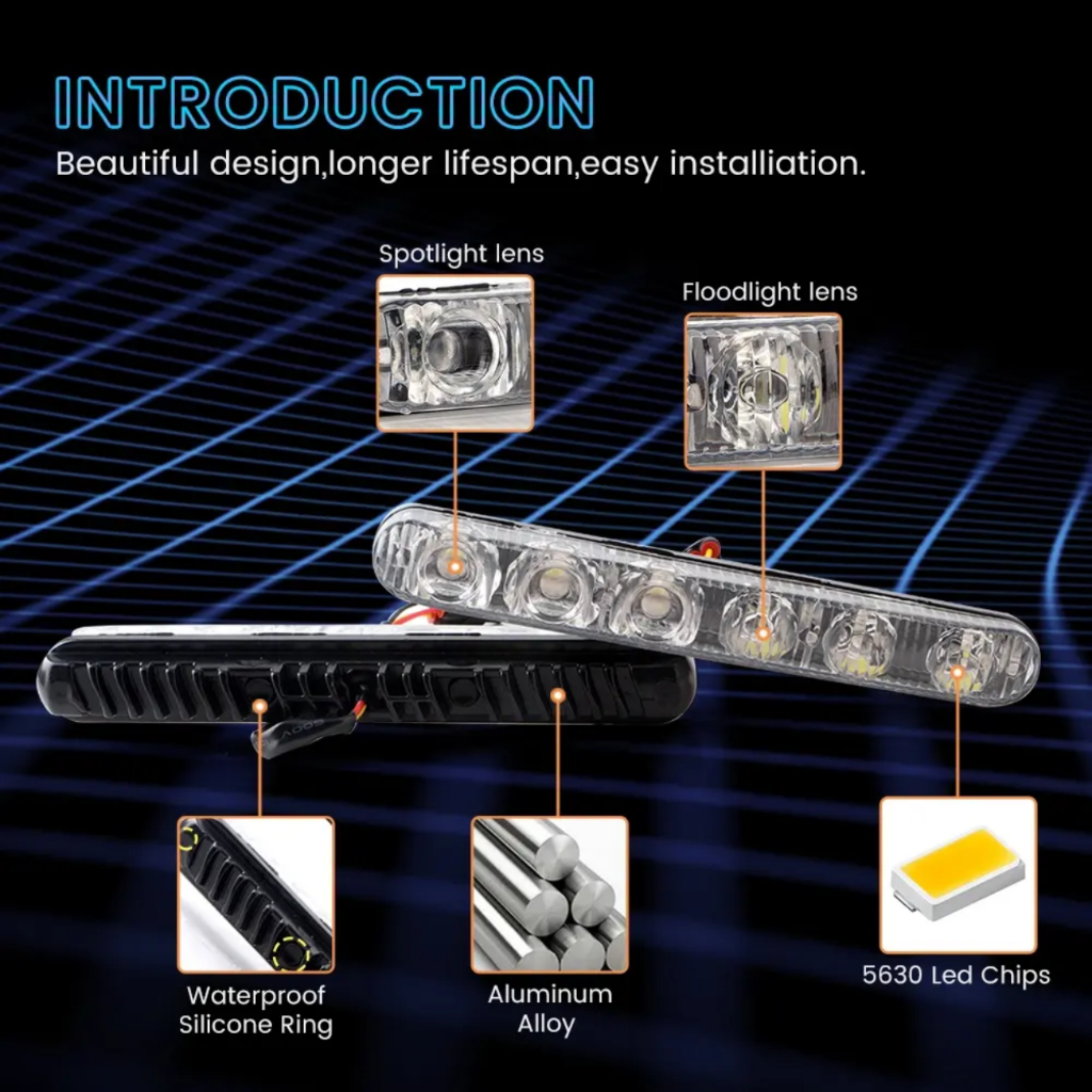 Lampu DRL 6 LED Bumper Depan Universal Model Fortuner Sein Running