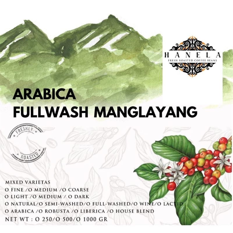

BUBUK KOPI 100% ARABIKA ASLI FULLWASH HANELA COFFEE