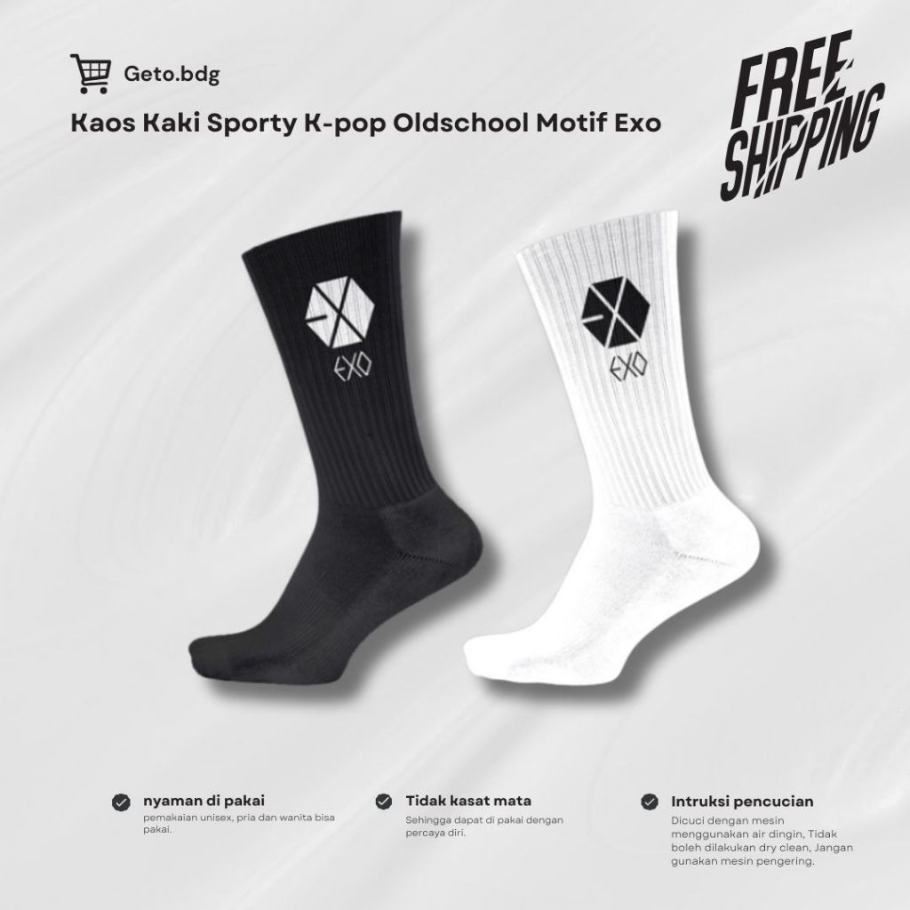 Kaos Kaki Sporty K-pop Oldschool Motif Exo Quick-Dry