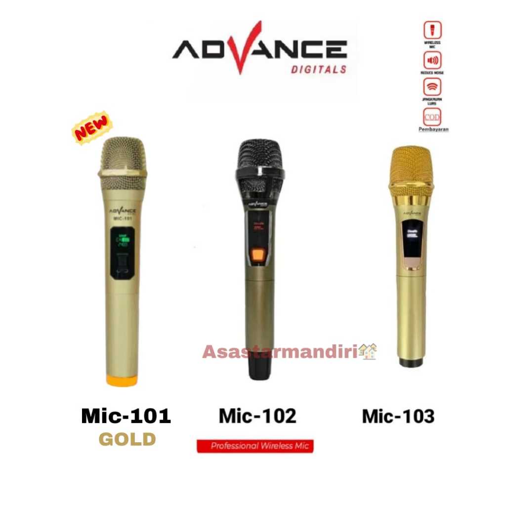 Mic Wireless/Microphone Wireless Advance/Mic Tanpa Kabel Free Baterai dan Cover Mic