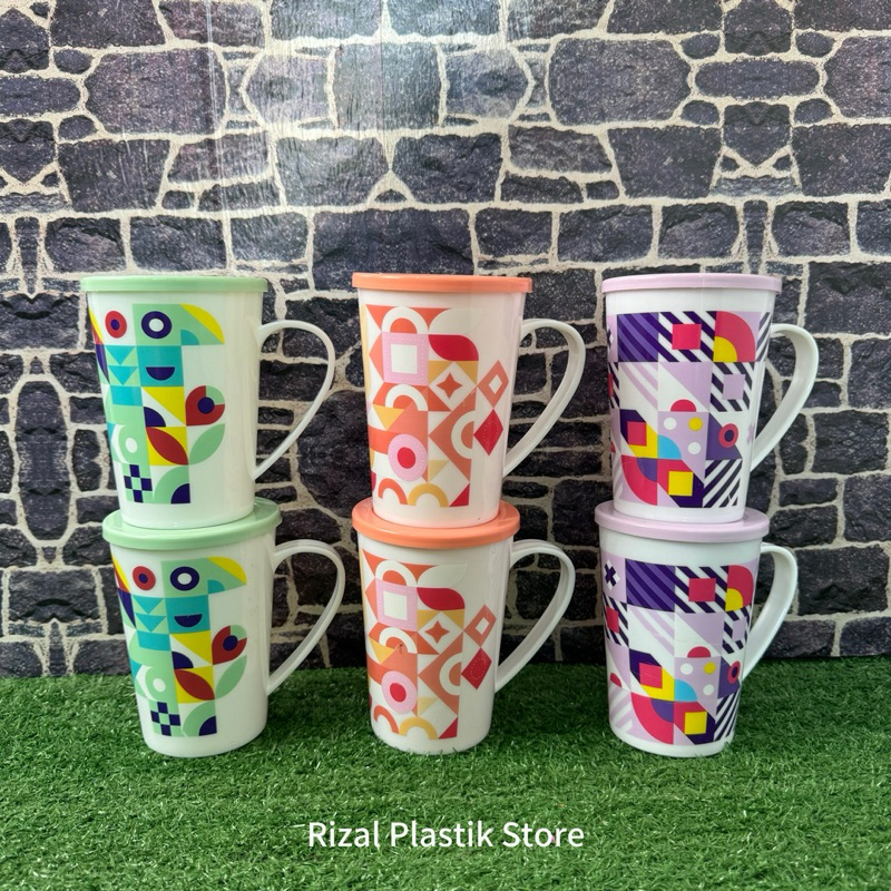 ( 6PCS ) MUG GURVY BYGY/MUG TUTUP PRINTING 500 ML/CANGKIR PLASTIK/GELAS TUTUP PLASTIK/MUG AESTHETIC/