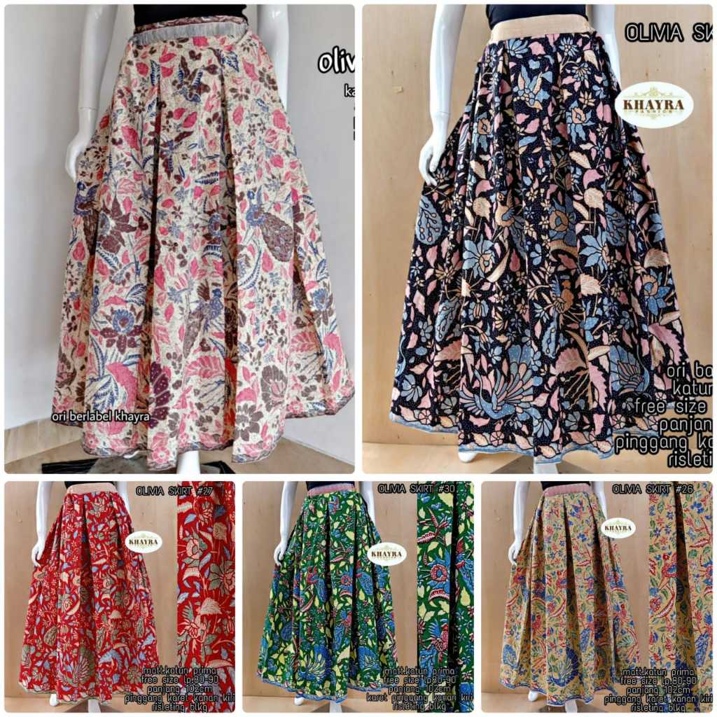 ROK BATIK OLIVIA SKIRT TERBARU / ROK BATIK MODEL KLOK A BAHAN KATUN SOLO
