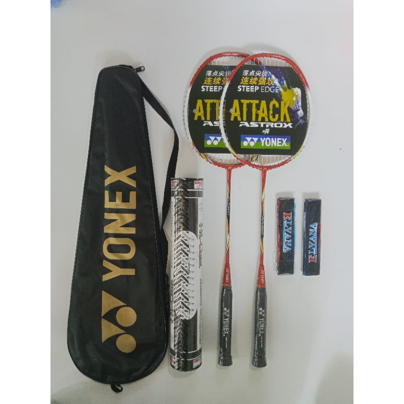 RAKET PAKET LENGKAP 2 RAKET 2 GRIP 1 TAS & KOK ISI 12