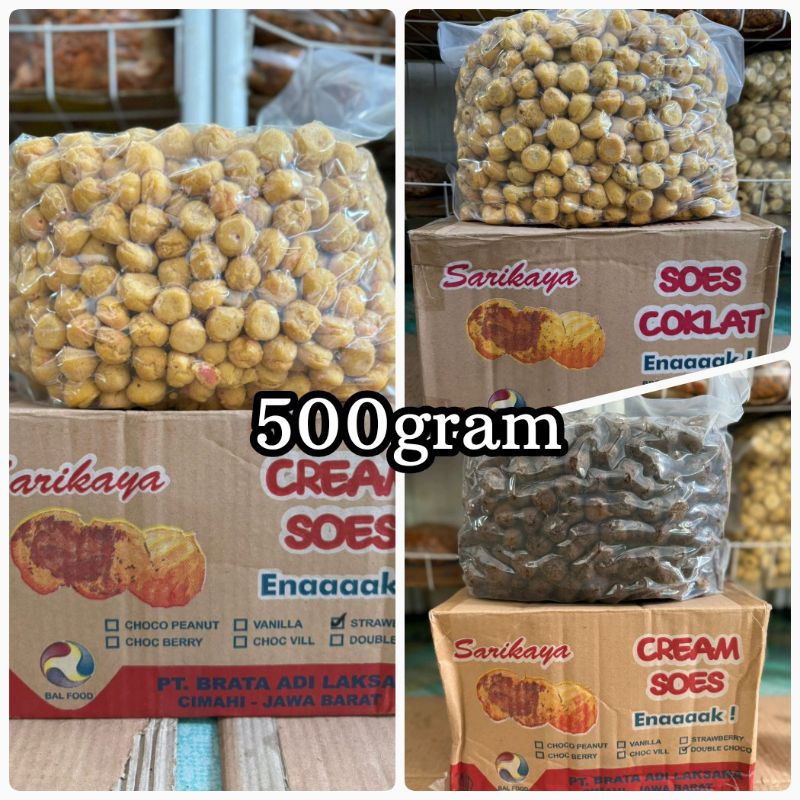 

500gram Cream Soes Mini SARIKAYA | Soes Coklat - Double Choco - Strawberry