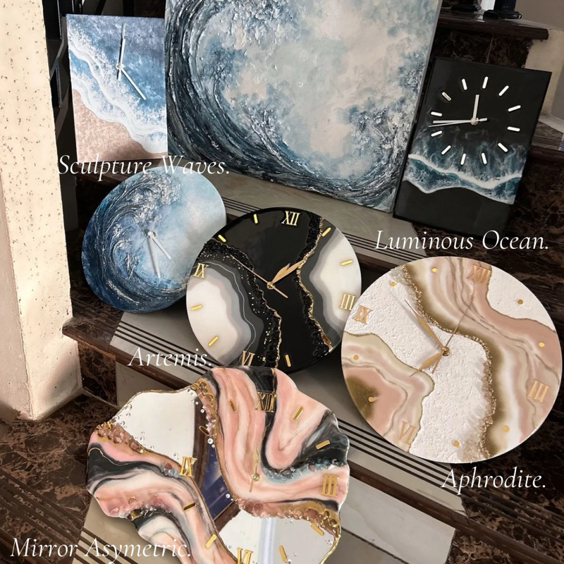 Dinding Kayu Resin Jam Dinding Kayu Resin Art Room Decor Estetik Quartz Custom
