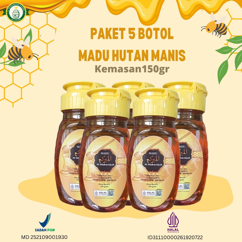 

AL MUBAROKAH - Paket Isi 5 Botol Madu Al Mubarokah Kemasan 150g