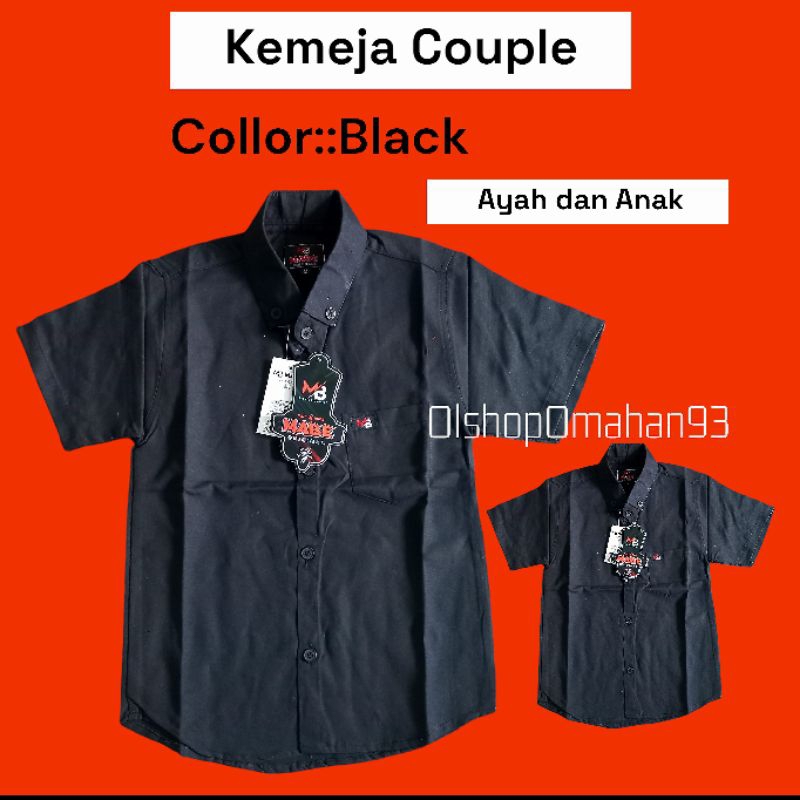 Kemeja Cowok Hem Couple Ayah Dan Anak Lengan atasan Pendek Polos Warna Hitam cowok