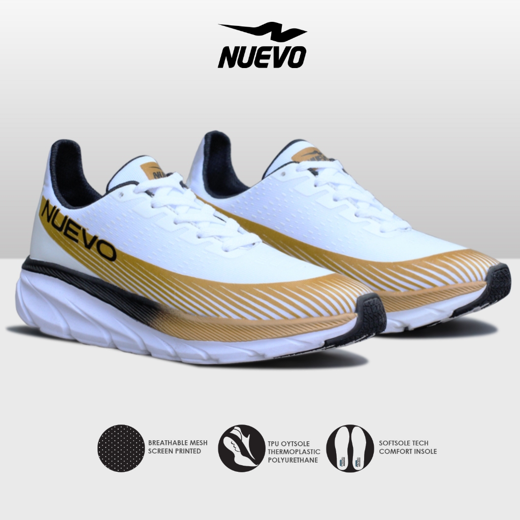 Nuevo Dexter Putih Gold Sepatu Olahraga Lari Running Pria Premium Mesh Sole Rubber