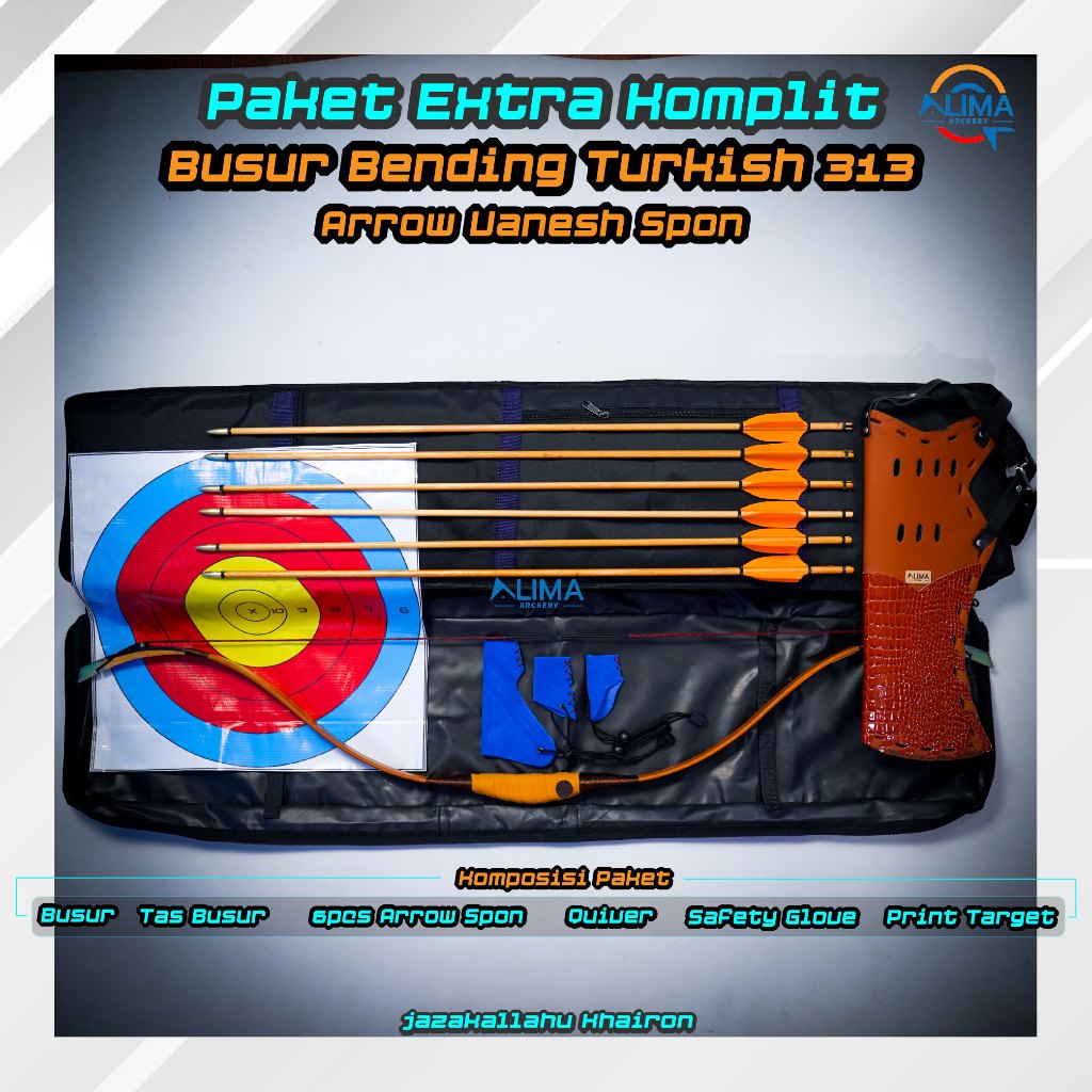 Busur Fiber Bending Dewasa Tipe Klasik Lapis Kulit Paket Extra Komplit Olah Raga Panahan Tradisional