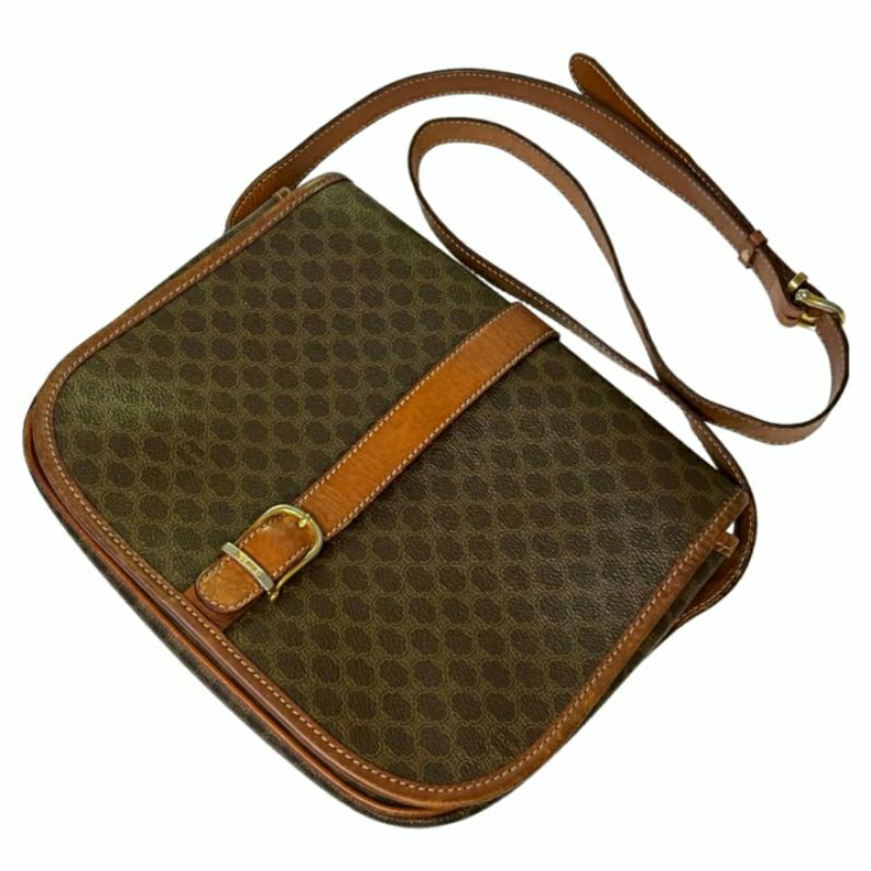 (SOLD) Celine macadam front buckle flap shoulder bag brown vintage old