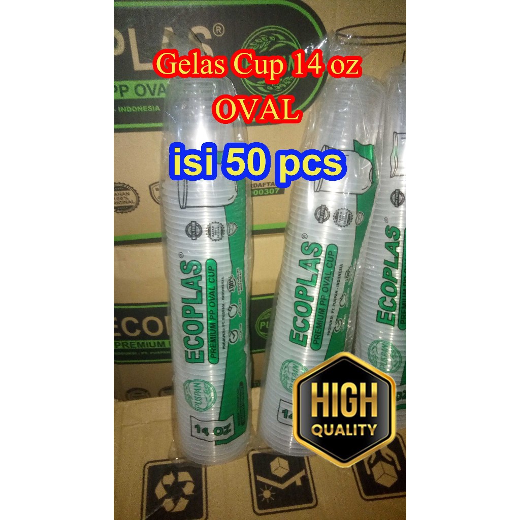 Gelas Plastik Cup 14oz 7,5gr Oval Perslop isi 50pcs