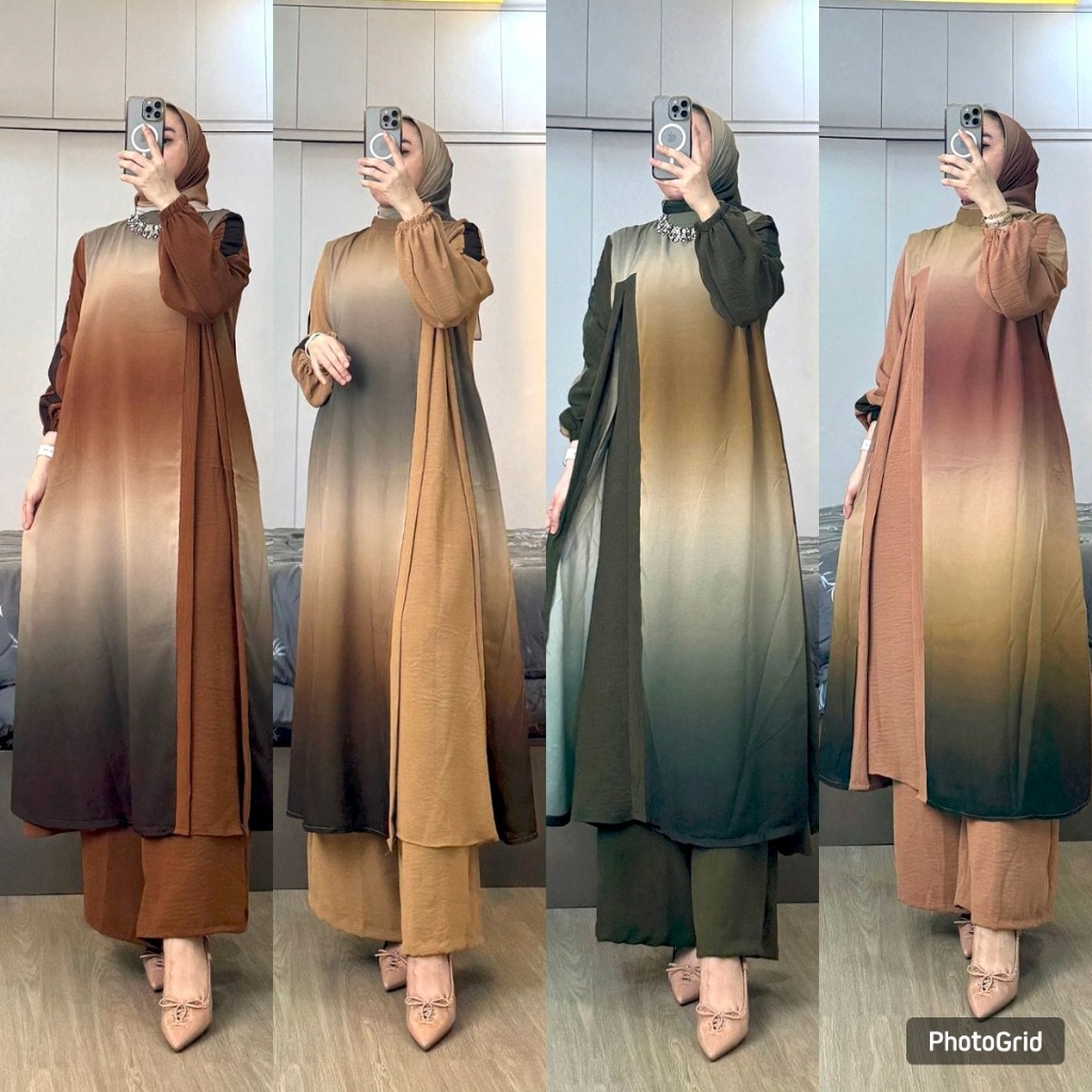 oneset long tunik zifani setelan tunik jumbo lengan panjang wanita setelan busui kulot kekinian