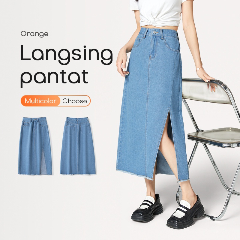 Rok Denim Korea Baru Rok Rok Panjang Korea Rok Teisah