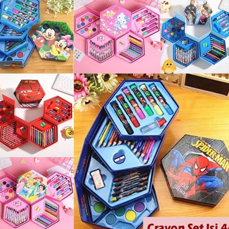 

Spesial Khusus CRAYON SET Karakter Box isi 46 Pcs 4 in 1 Alat Set Menggambar Melukis Mewarnai krayon Pensil Warna Spidol Cat Air Alat Gambar Lukis Pastel Anak