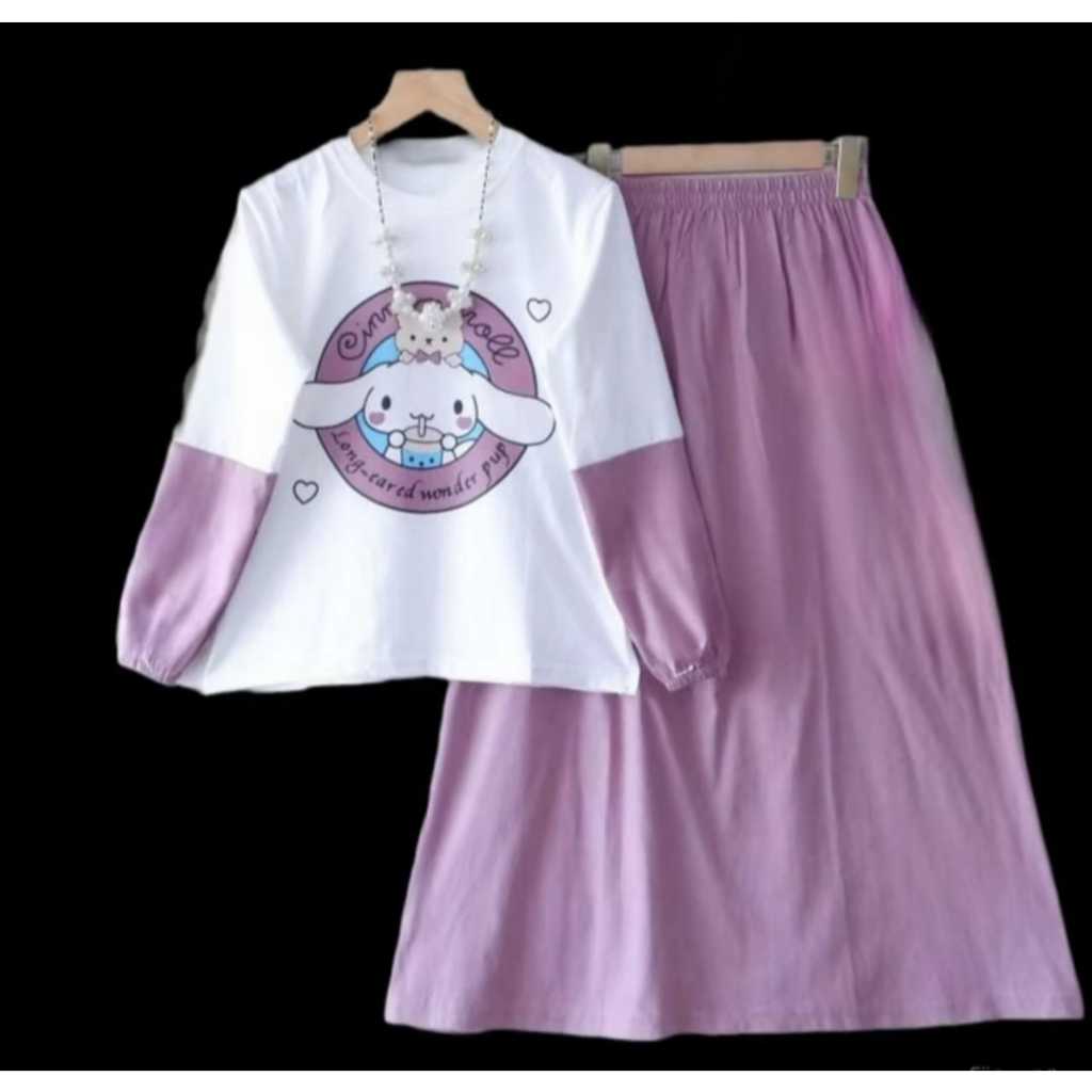 DISKON SETELAN BAJU MUSLIM ANAK BAHAN CRINKLE AIRFLOW DAN ROK CINAMORAL SET KIDS SET ROK ANAK MOTIF