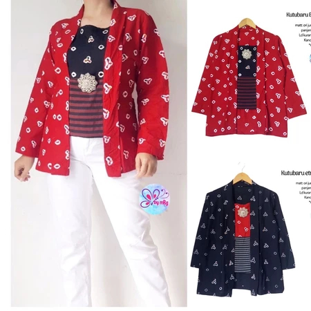 PREMIUM Kutubaru Etnic Jumputan 2 Warna Batik Handmade Solo Jumput Kombinasi Lurik Katun Atasan Blus