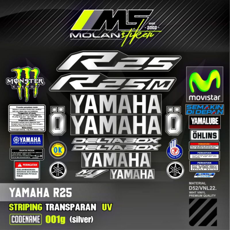 Sticker Striping Variasi Transparan Uv Yzf R25 R25M R25 V1 R25 Old R25 New R25 V2 All New Yamaha R25