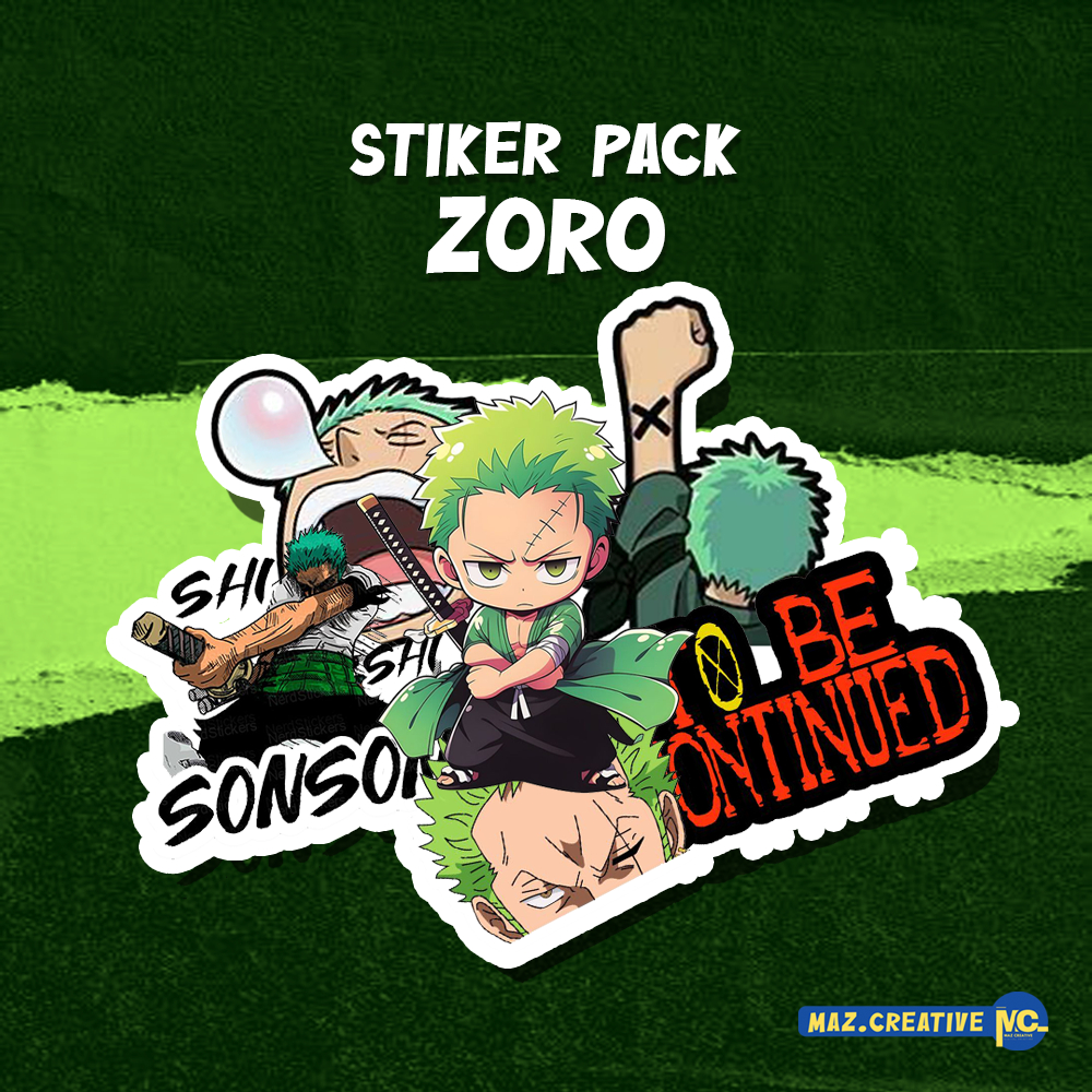 

(BISA COD) Stiker Pack Zoro One Piece Glossy Sticker Zoro Anime One Piece Helm Gitar Laptop