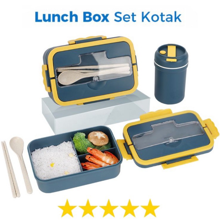 Borong Hemat  LUNCH BOX KOTAK MINIMALIS  TEMPAT BEKAL MAKANAN PRAKTIS SENDOK GARPU SENDOK  MISTING N