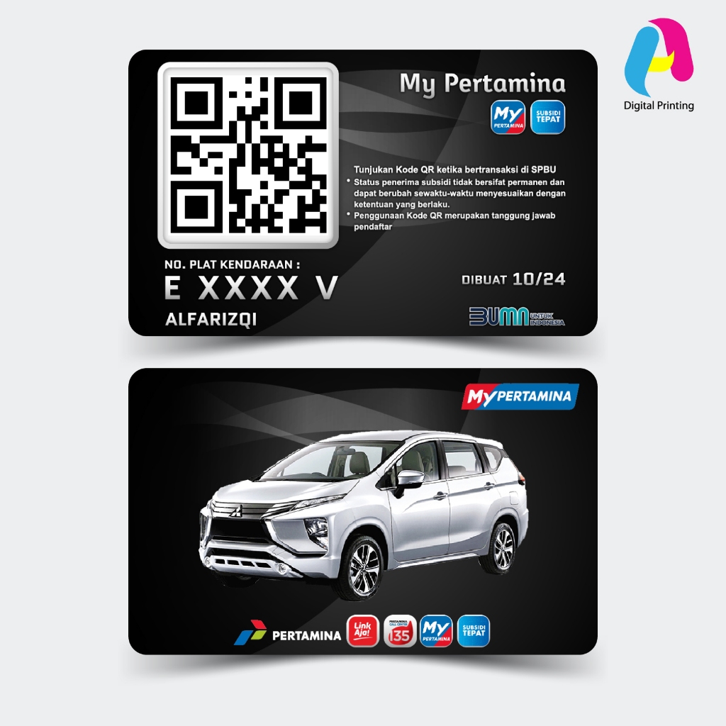 

Cetak Kartu My Pertamina Premium Costum Foto Bahan Tebal PVC 0,96mm Anti Pudar Satu Hari Jadi