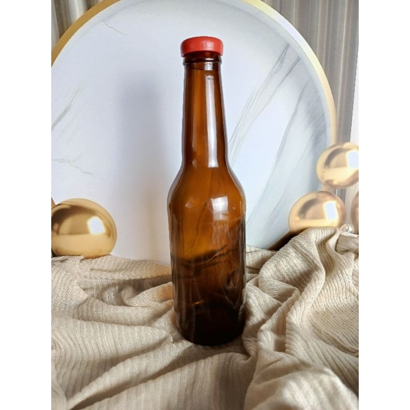 Botol Kaca 330ml Amber - termasuk tutup -putih