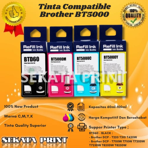 COMPATIBLE TINTA BROTHER BTD60BK BT5000 C.Y.M 1PAKET PRINTER MFC - T810W T910DW T920DW