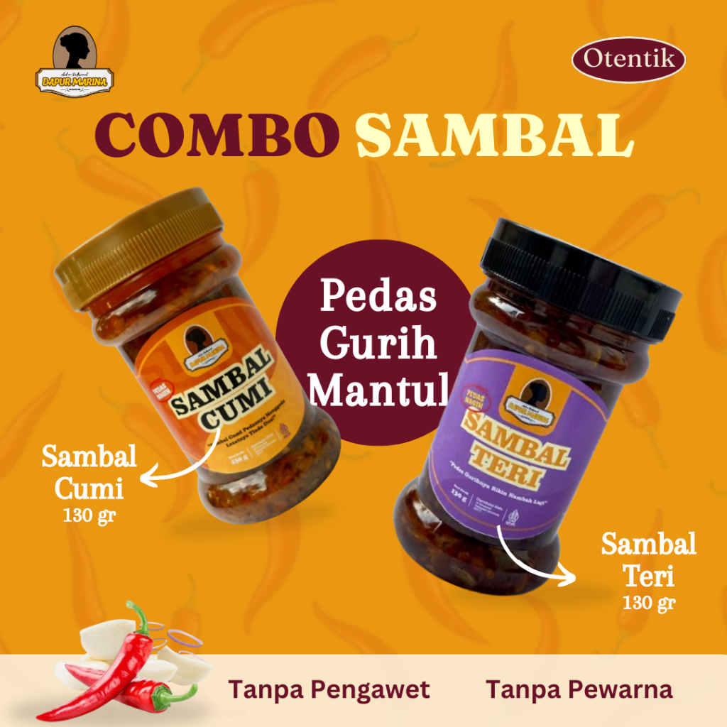 

Dapur Marina - Paket Combo Hemat Sambal Cumi Asin dan Sambel Teri 130 gr
