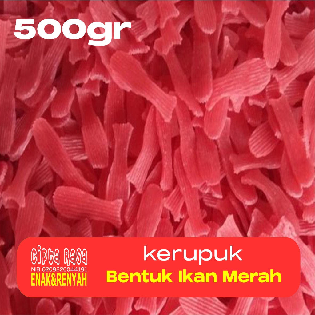 

Kerupuk Bawang Bentuk Ikan BARAKUDA Merah 500gr