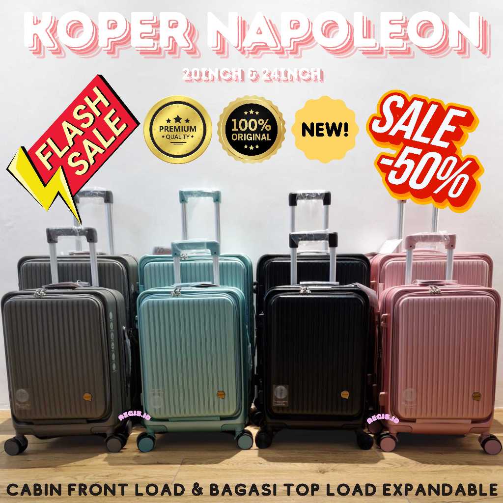 KOPER NAPOLEON FRONTLOAD 20inch 24inch ORIGINAL 100% FIBER ABS PC DOUBLE ZIPPER TSA LOCK EXPANDABLE