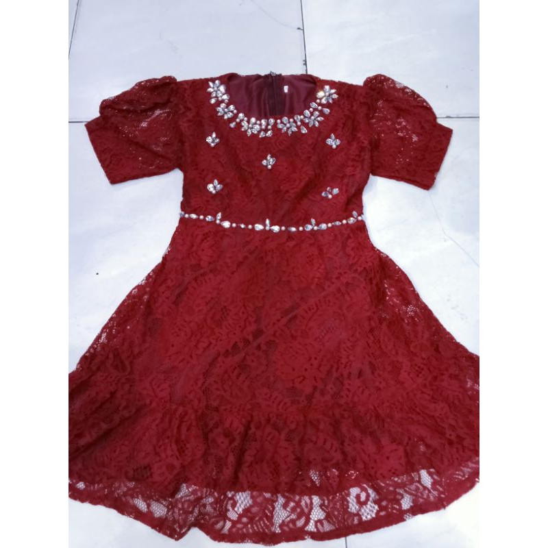 DRESS ANAK KECIL UMUR 2-7 TAHUN BAHAN FULL BROKAT/TILE MUTIARA LENGAN PENDEK SIZE S M L DAN DRESS AN