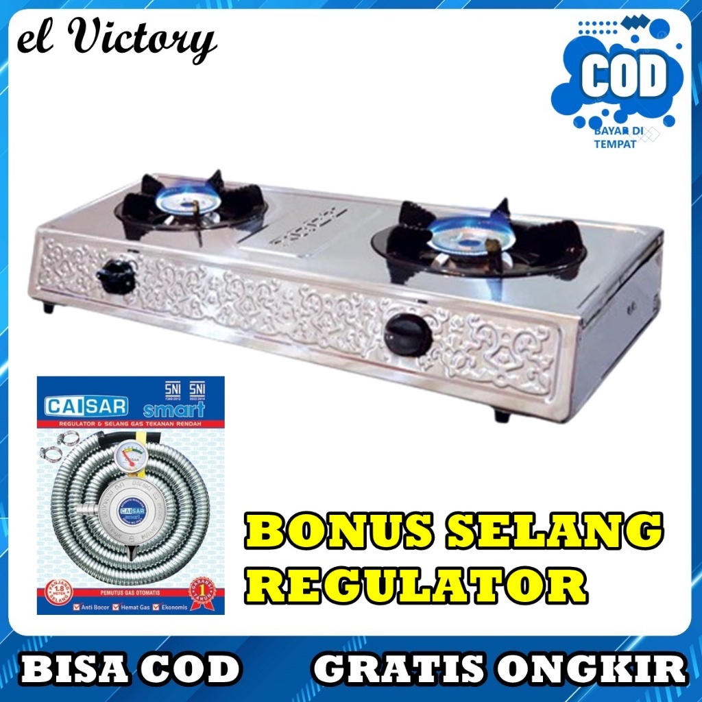 HOCK KOMPOR GAS 2 TUNGKU MAHARANI GOLD HP-200HG LENGKAP DENGAN SELANG REGULATOR