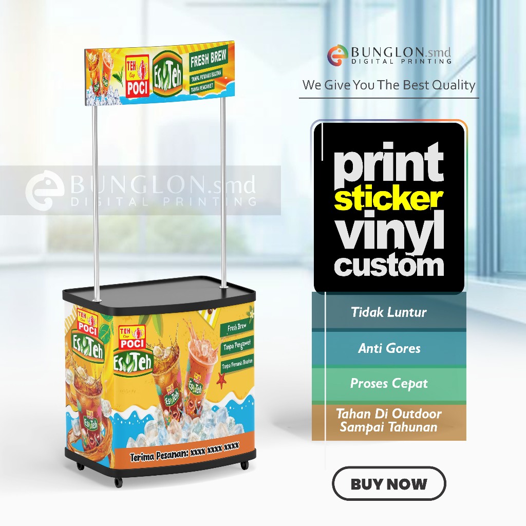 

CETAK STIKER MEJA BOTH ES TEH POCCII MEJA JUALAN EVENT DESK FREE REQUEST DESAIN