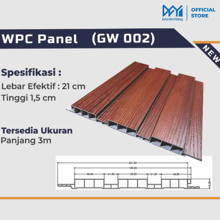 RTY Golden [3METERX21CM] Wood WPC Wall Panel GW Kualitas Terbaik Dekorasi Dinding Aestetic Anti