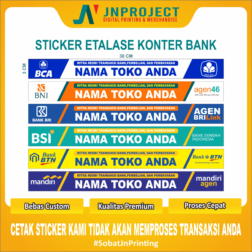 

Stiker Etalase Konter / Stiker Agen Bank/ Stiker Bank Murah / brilink / agenmandiri ( MIN 15 PCS)
