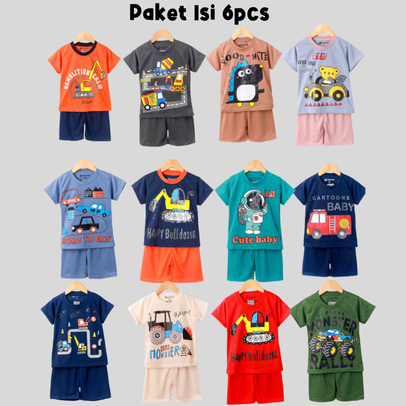 Paket Usaha Reseller Grosir Isi 6 Pcs Baju Kaos Setelan Anak Laki-Laki Cowok Motif Random