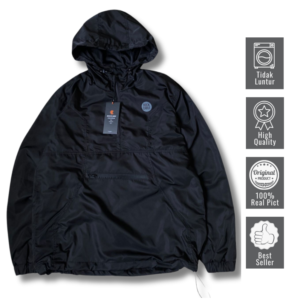 Jaket Cagoule Waterproof Rockcable Outdoor Parasut Taslan Pria Keren Casual Kekinian Size M L XL