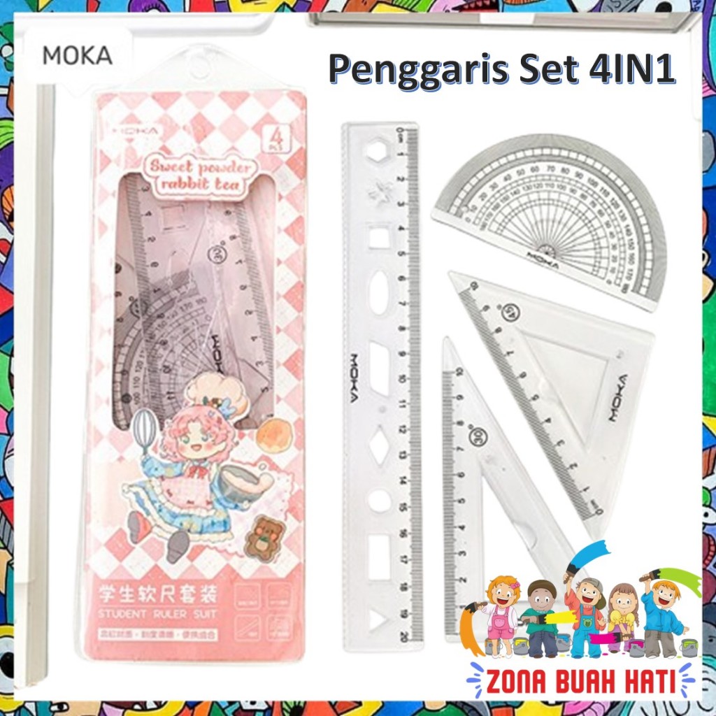 

ZBH Penggaris Set 4IN1 20Cm Penggaris Lentur Bening Isi 4Pcs Lucu Ruller Set Transparant Perlengkapan Sekolah Menggambar Pelajar Mahasiswa Motif Polos Kemasan Ziplock