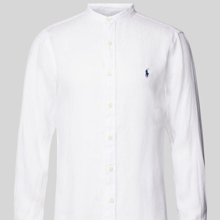 Kemeja pria lengan panjang Polo kerah Shanghai kemeja koko warna putih