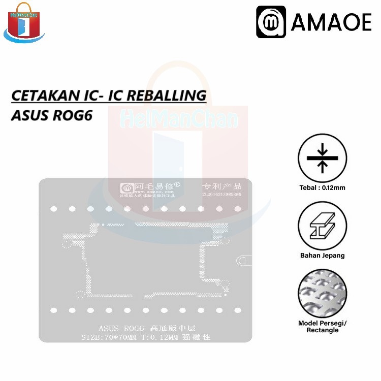 CETAKAN IC AMAOE ASUS ROG6 QUALCOMM MIDDLE SIZE:70*70MM T:0.12MM ORIGINAL