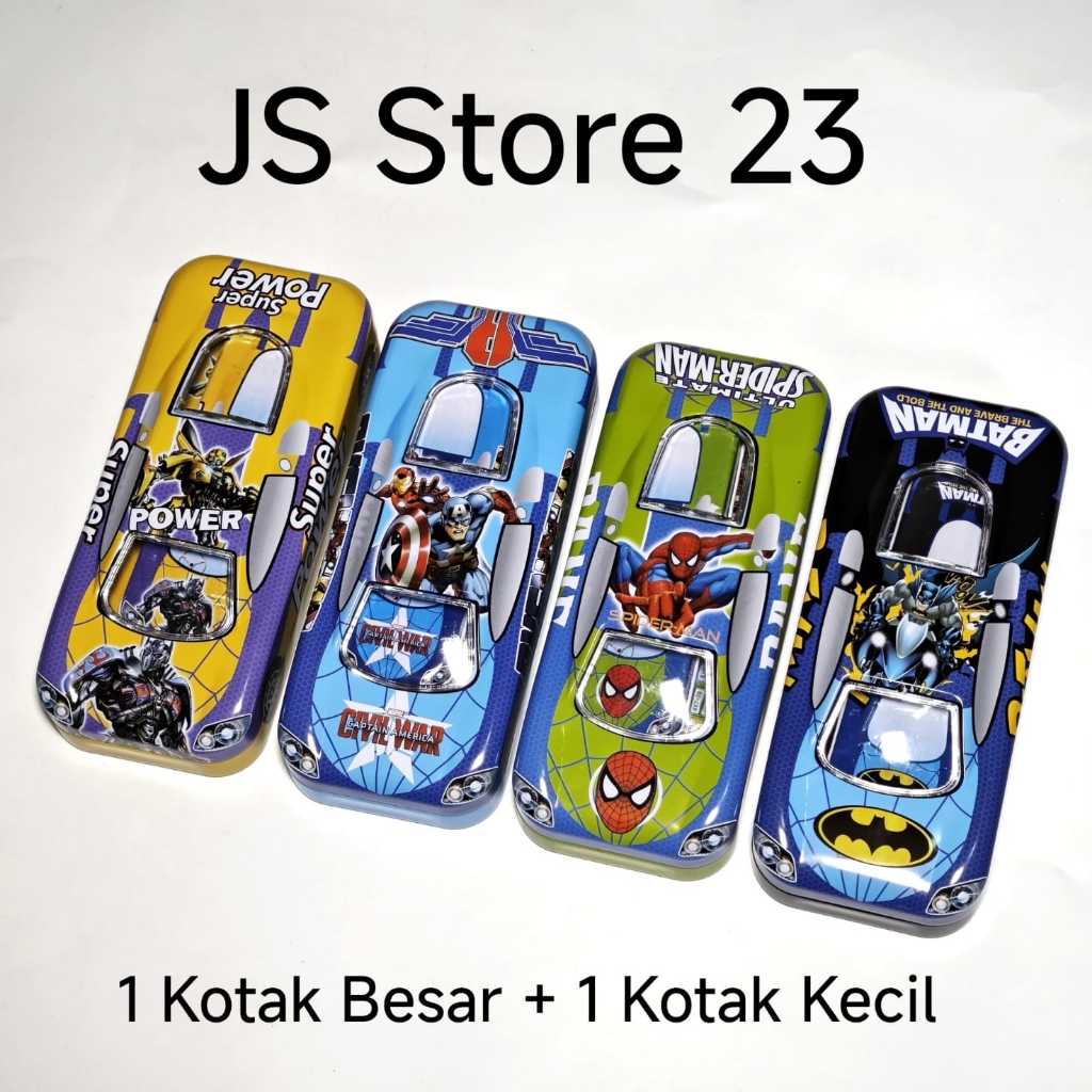 

Tempat Kotak Pensil Model Mobil Karakter Avengers thor Batman Spiderman CARS Transformer / Tepak Pensil Kaleng Mobil Anak Laki