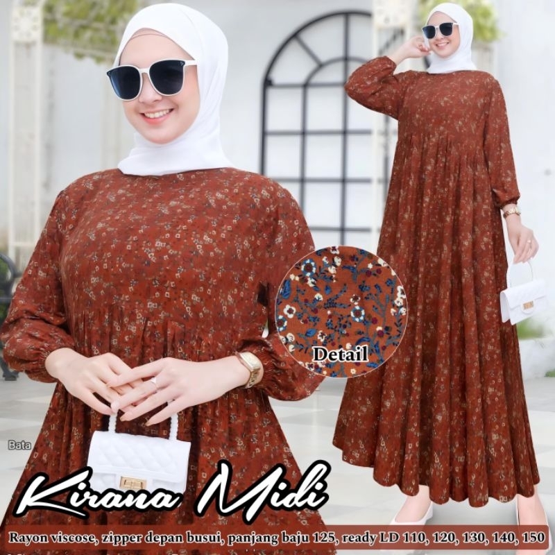 [PROMO1JAM KLIK JUDUL] KIRANA Midi Dress Jumbo LD 150 140 130 120 110 PB 125 Rayon Big Size XL XXL X
