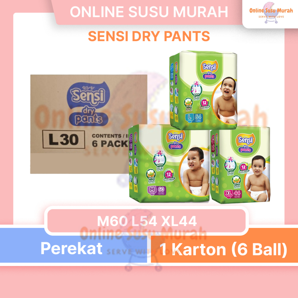 SENSI DRY PANTS PAKET 6 BALL / 1 KARTON M60 L54 XL44 SENSI JUMBO M 60 L 54 XL 44