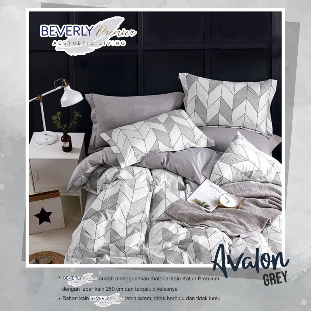 BEVERLY Avalon Grey Sprei Anti Geser Katun Lokal Motif Abstrak
