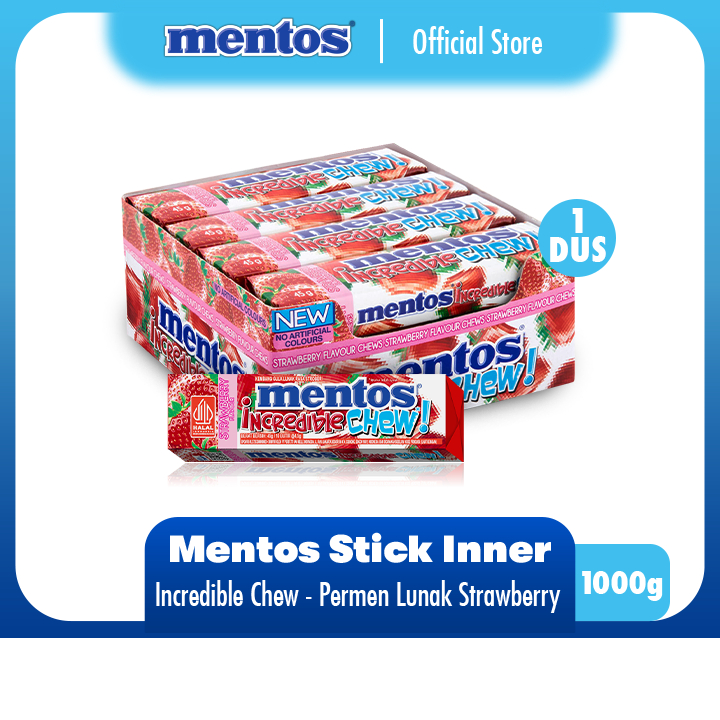 

Mentos Incredible Chew Strawberry 45g - Permen Karet Rasa Stroberi (1 Box)